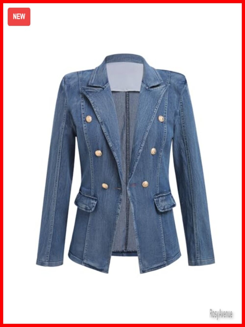Women's Denim Blazer Notch Collar One Button Business Casual Work Jacket
